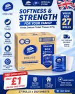 Toilet Tissue Vinda Deluxe Smooth Feel Toilet Tissue 3 Ply 27 Rolls × 250 Sheets Free Shipping